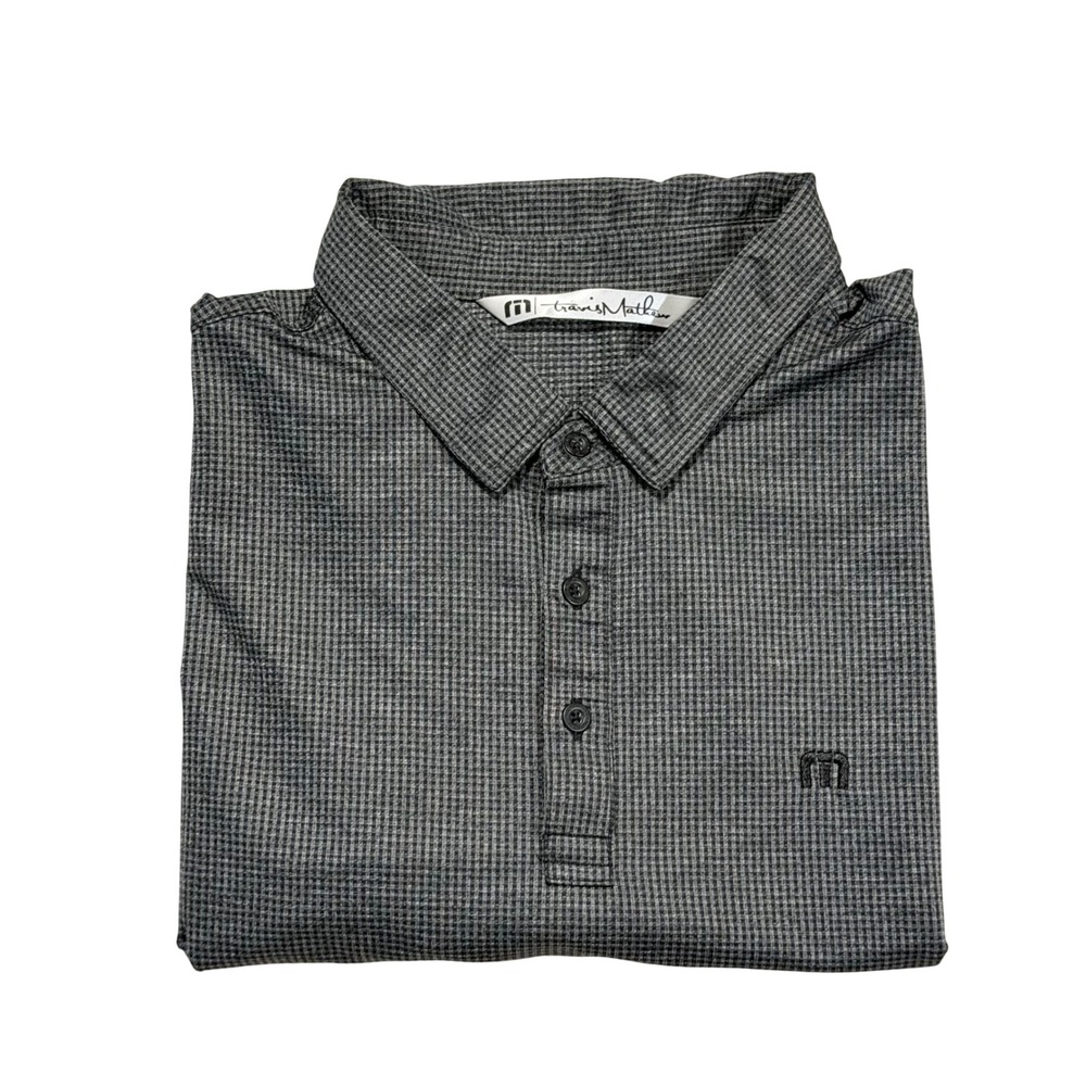 Travis Mathew Polo Shirt Mens Large Grey Checkered Short Sleeve Indian Wood Golf